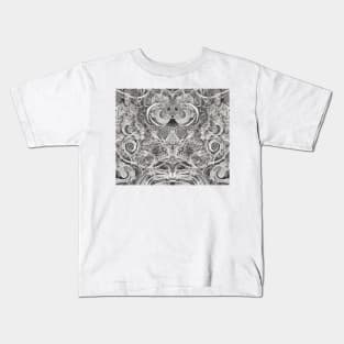 Grayscale Aesthetic Fractal Artwork - Black and White Abstract Drawing Kids T-Shirt